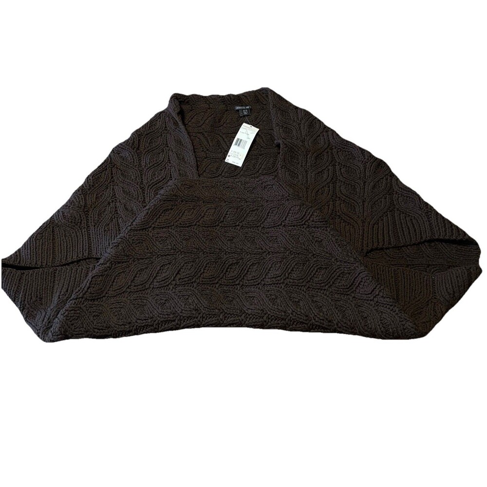 Lafayette 148 Wool Open Front Cardigan Cable Knit Brown One Size NEW $548